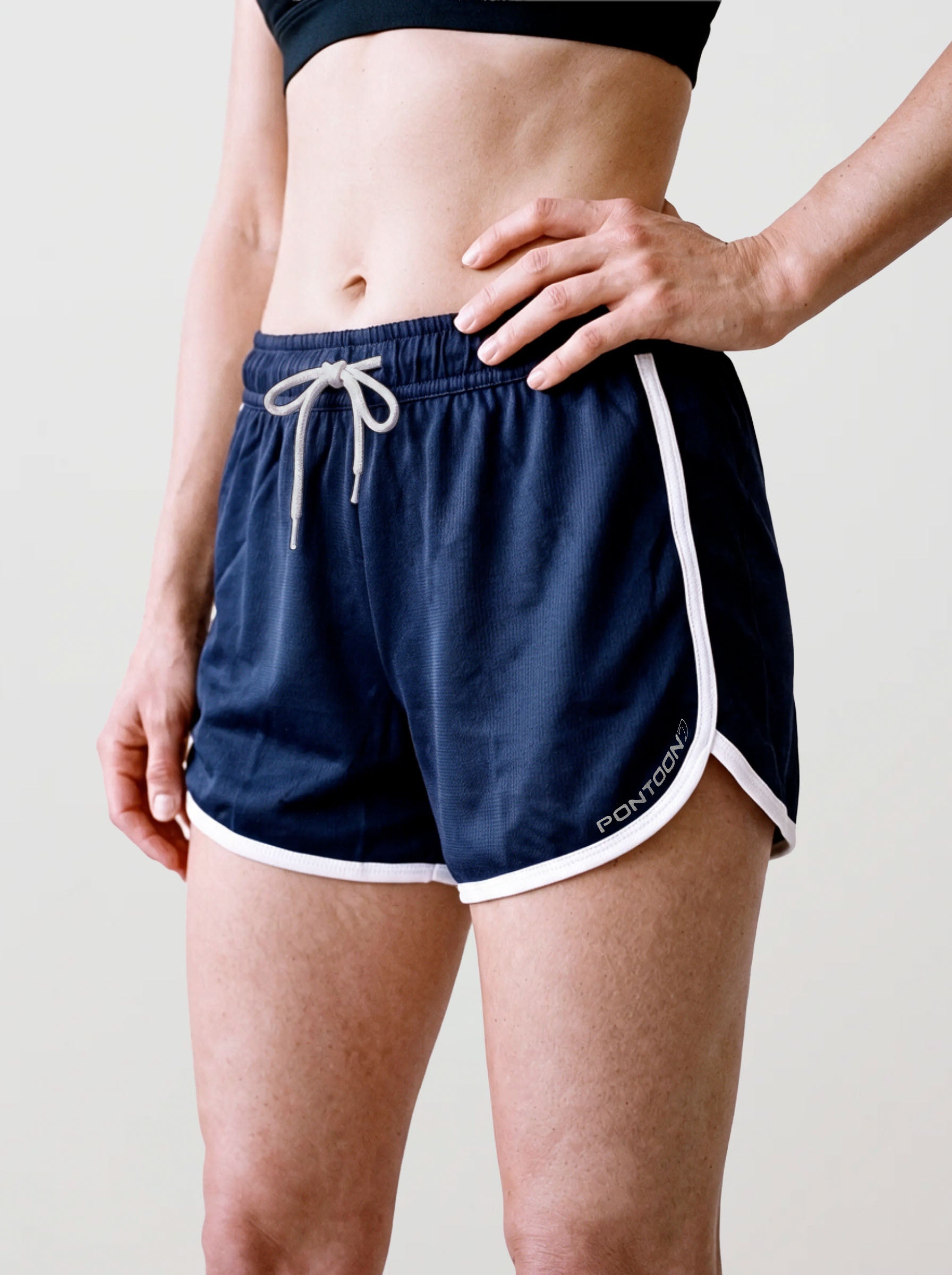 Women’s Retro Sports Shorts, Navy and Ivory