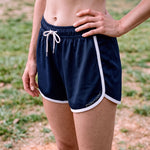 Women’s Retro Sports Shorts, Navy and Ivory, view 5