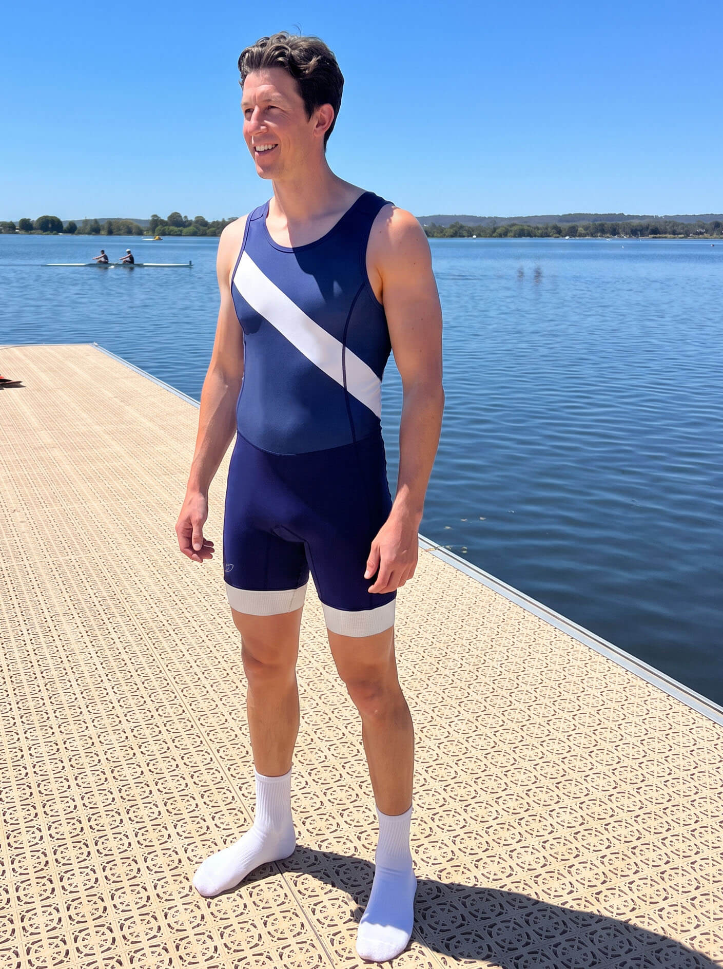 Men’s Rowing Unisuit, Varsity Sash, Navy and Ivory, view 2