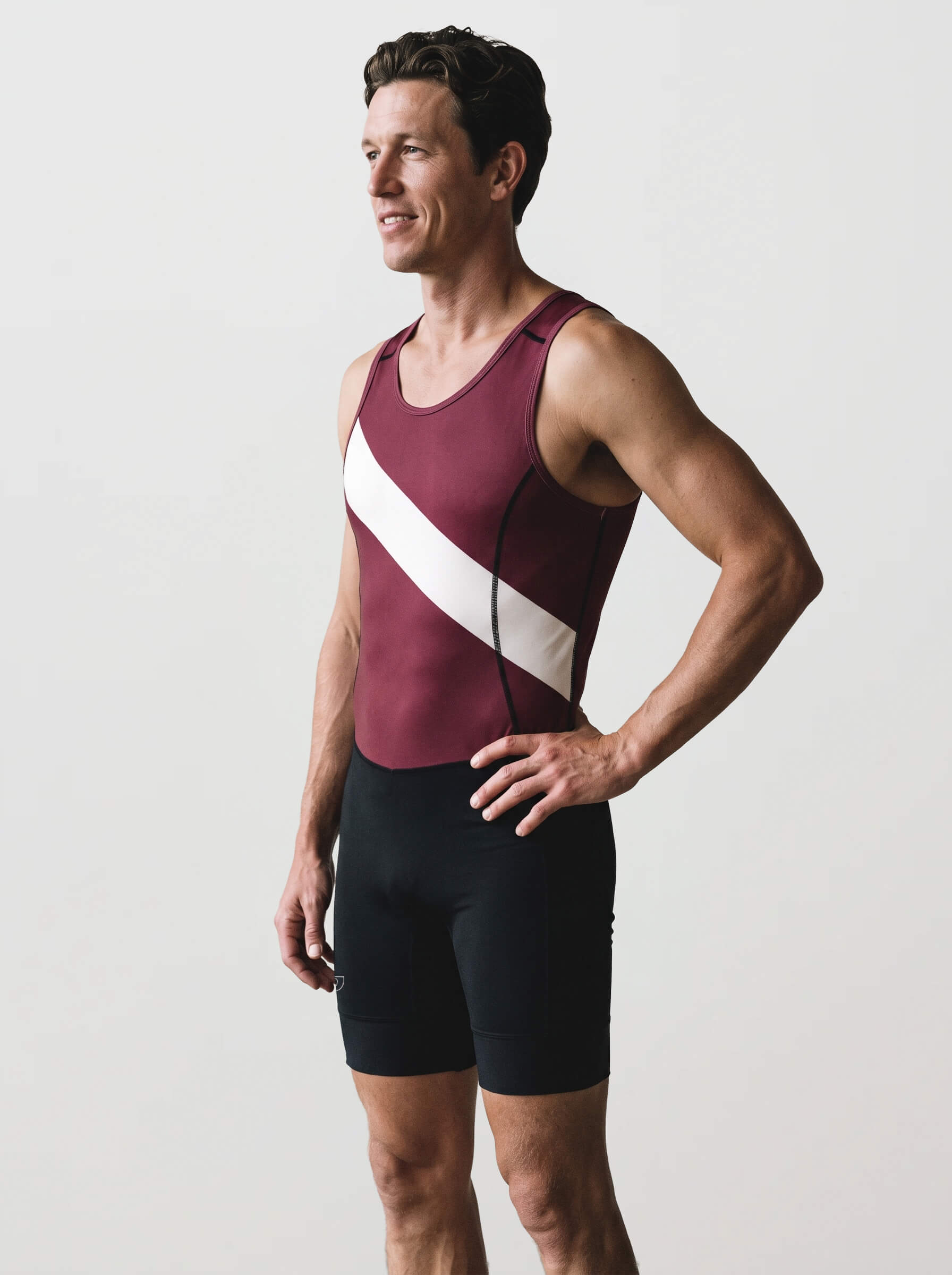 Men’s Rowing Unisuit, Varsity Sash, Oxblood and Ivory