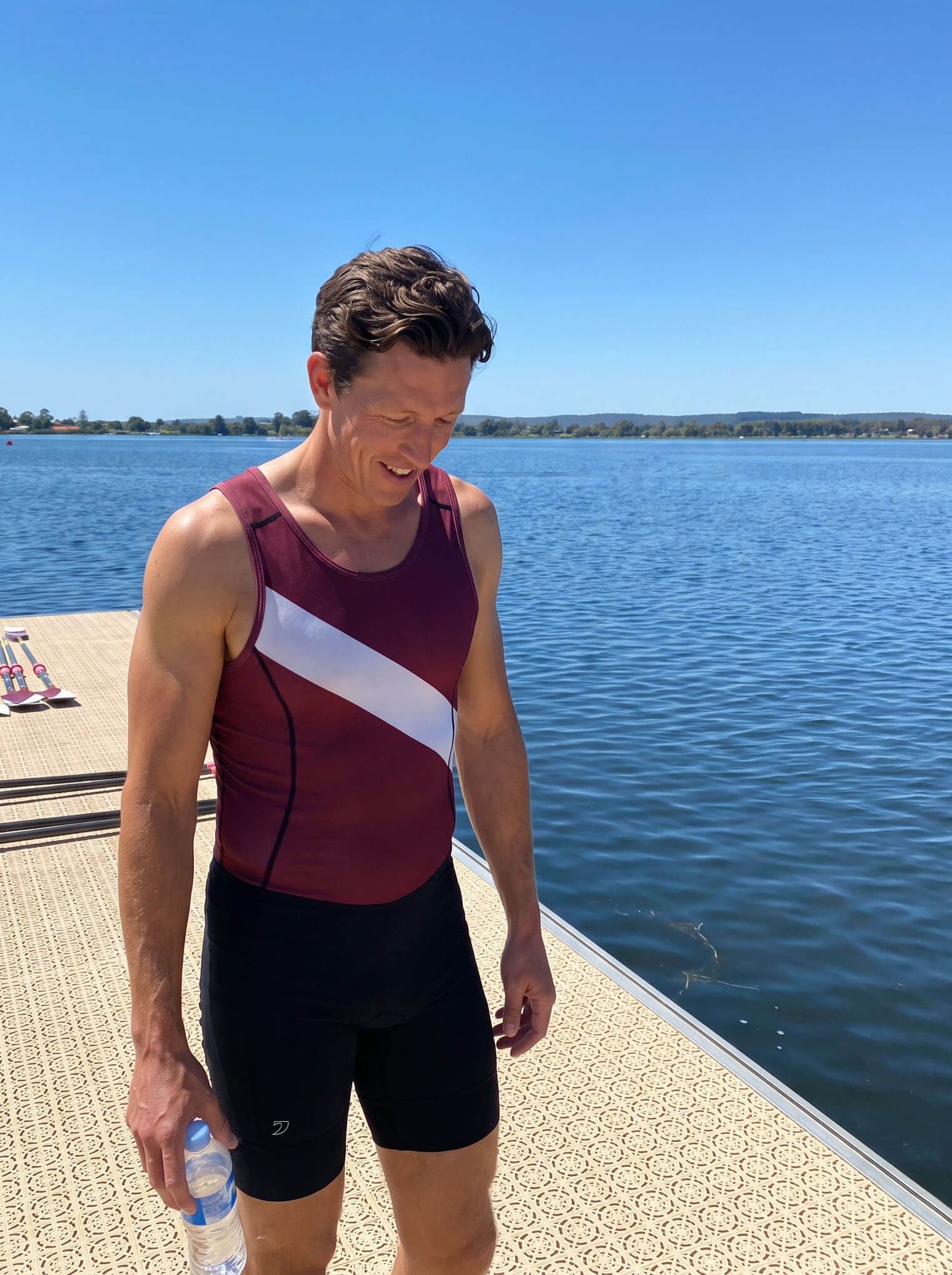 Men’s Rowing Unisuit, Varsity Sash, Oxblood and Ivory, view 2