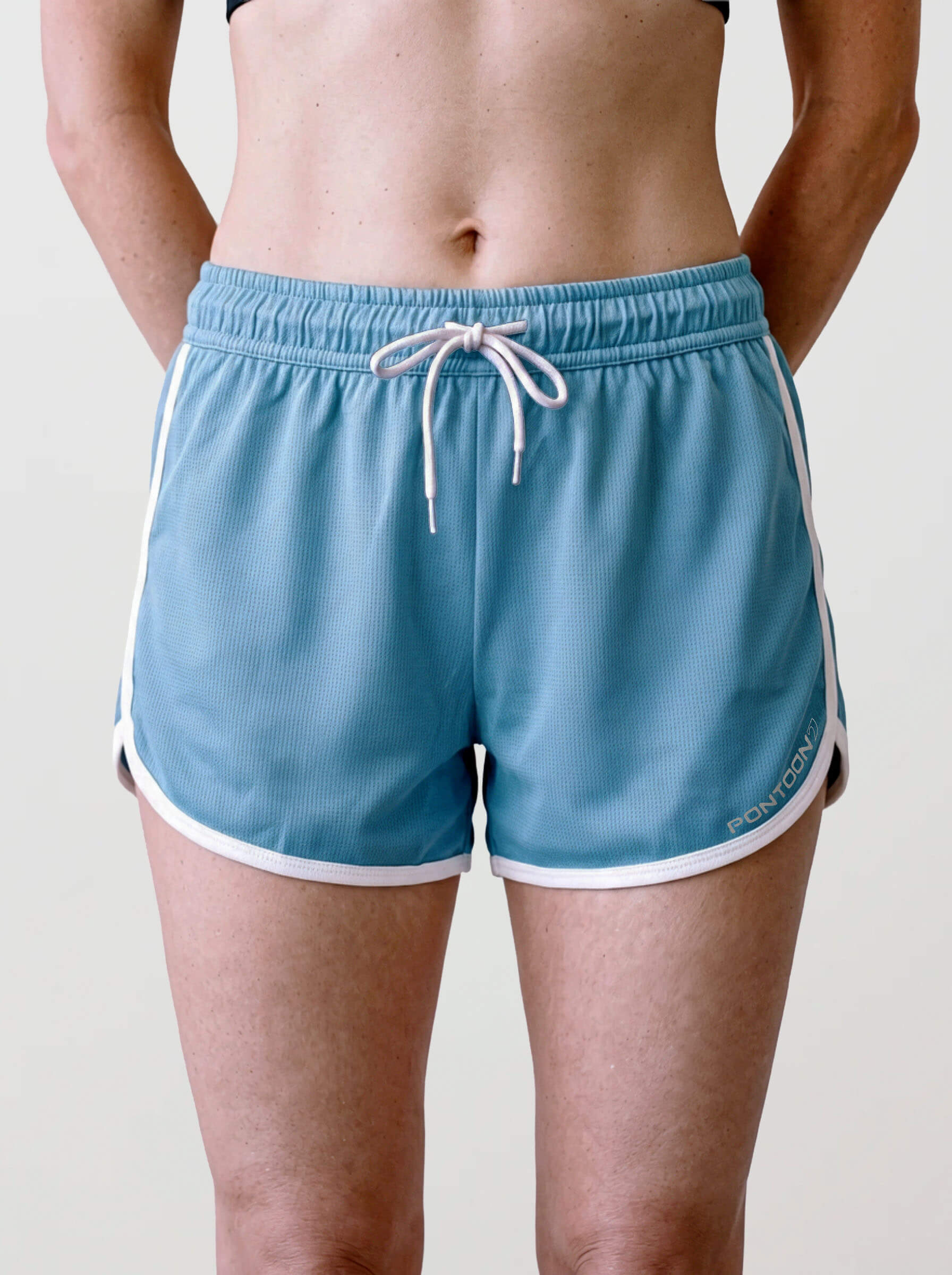Women’s Retro Sports Shorts, Sky Blue and Ivory