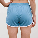 Women’s Retro Sports Shorts, Sky Blue and Ivory, view 3